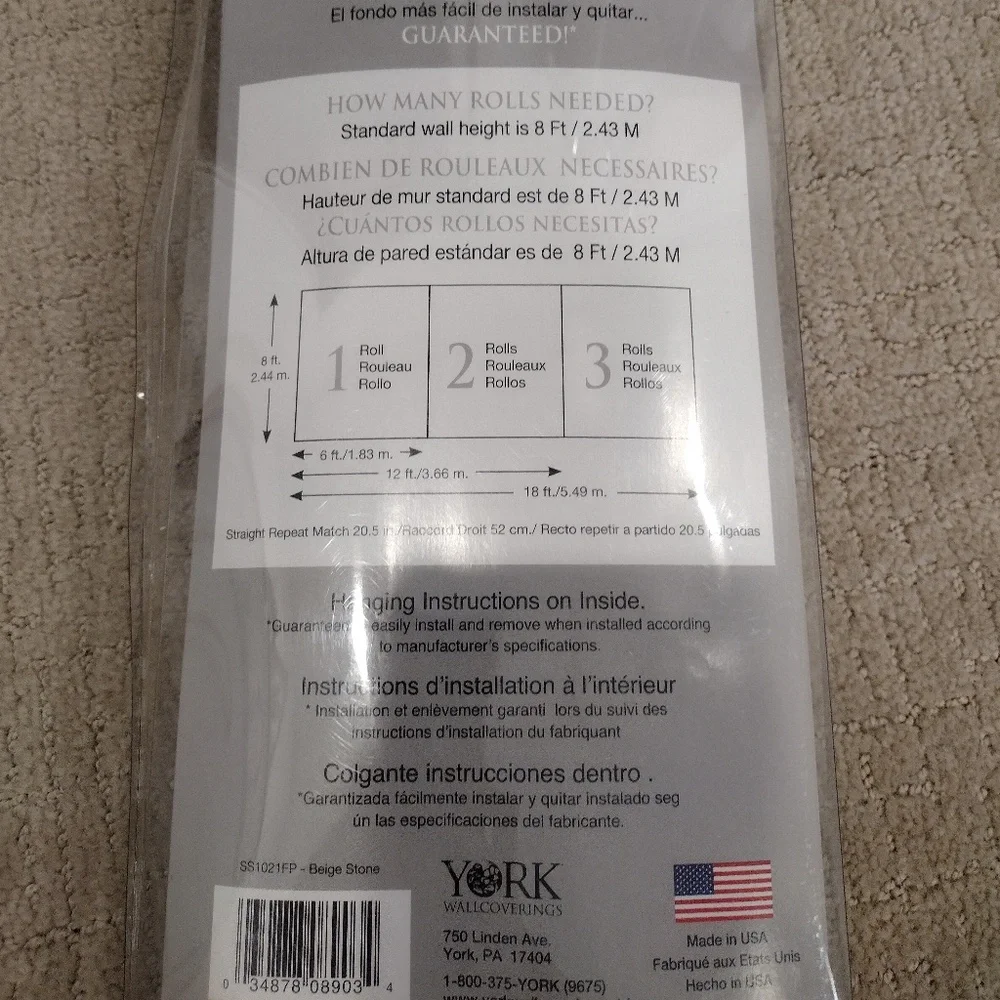 York Sure Strip Prepasted Ultra Removable Wallpaper STONE Good Condition